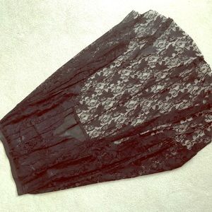 Black Leather Lace High Low Skirt